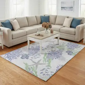 Photo of Blue Ivory And Lime Green Geometric Washable Area Rug With UV Protection