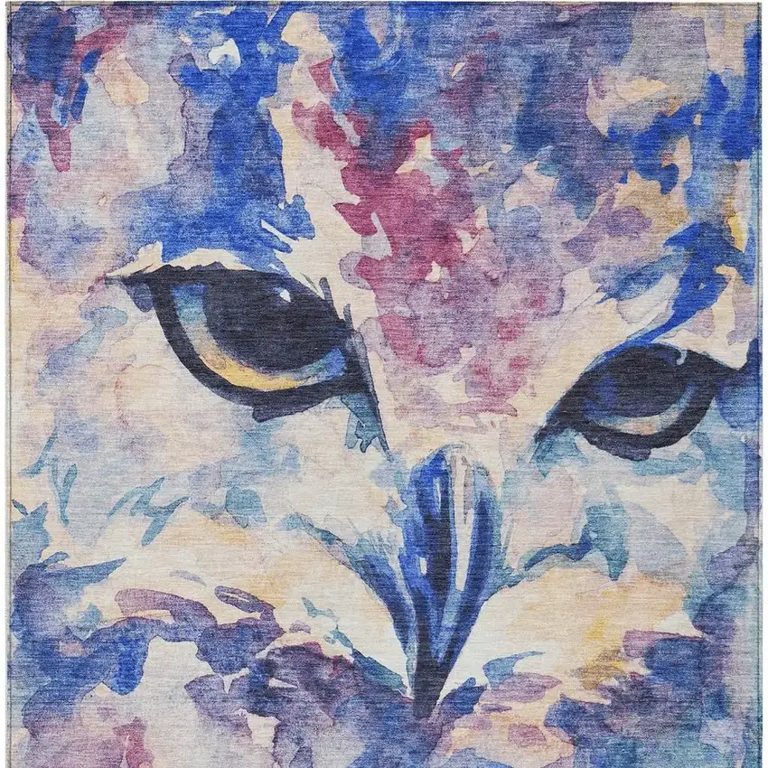 Blue Ivory And Mauve Owl Washable Indoor Outdoor Area Rug Photo 4