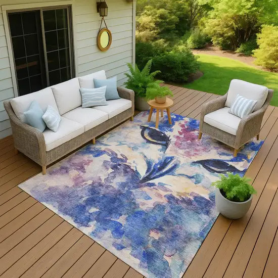 Blue Ivory And Mauve Owl Washable Indoor Outdoor Area Rug Photo 8