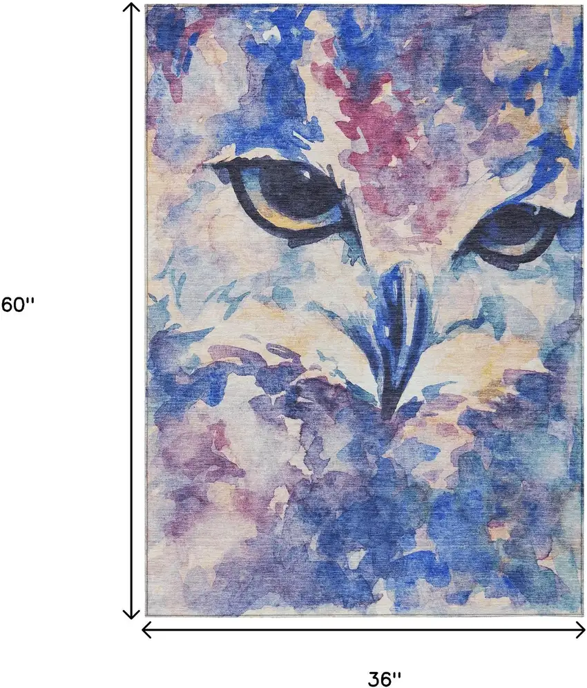 Blue Ivory And Mauve Owl Washable Indoor Outdoor Area Rug Photo 3
