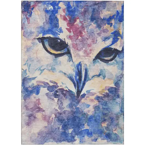 Blue Ivory And Mauve Owl Washable Indoor Outdoor Area Rug Photo 2