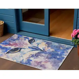 Photo of Blue Ivory And Mauve Owl Washable Indoor Outdoor Area Rug