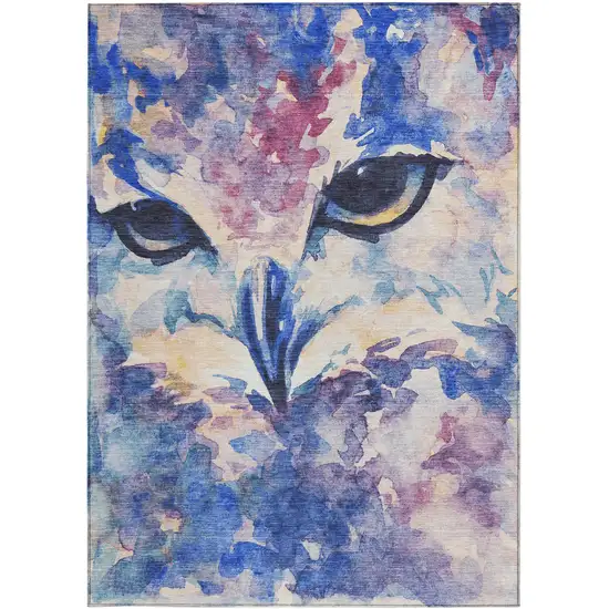 Blue Ivory And Mauve Owl Washable Indoor Outdoor Area Rug Photo 5