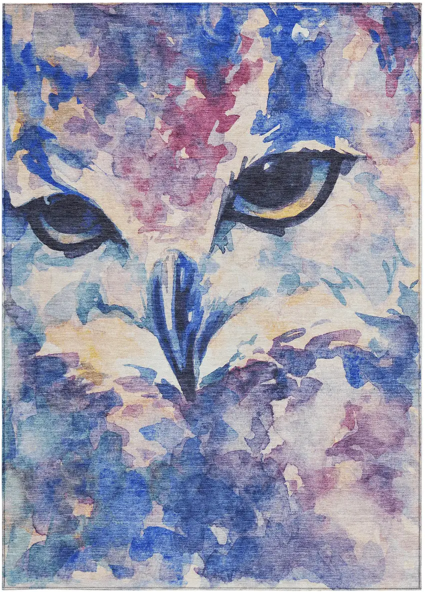 Blue Ivory And Mauve Owl Washable Indoor Outdoor Area Rug Photo 5