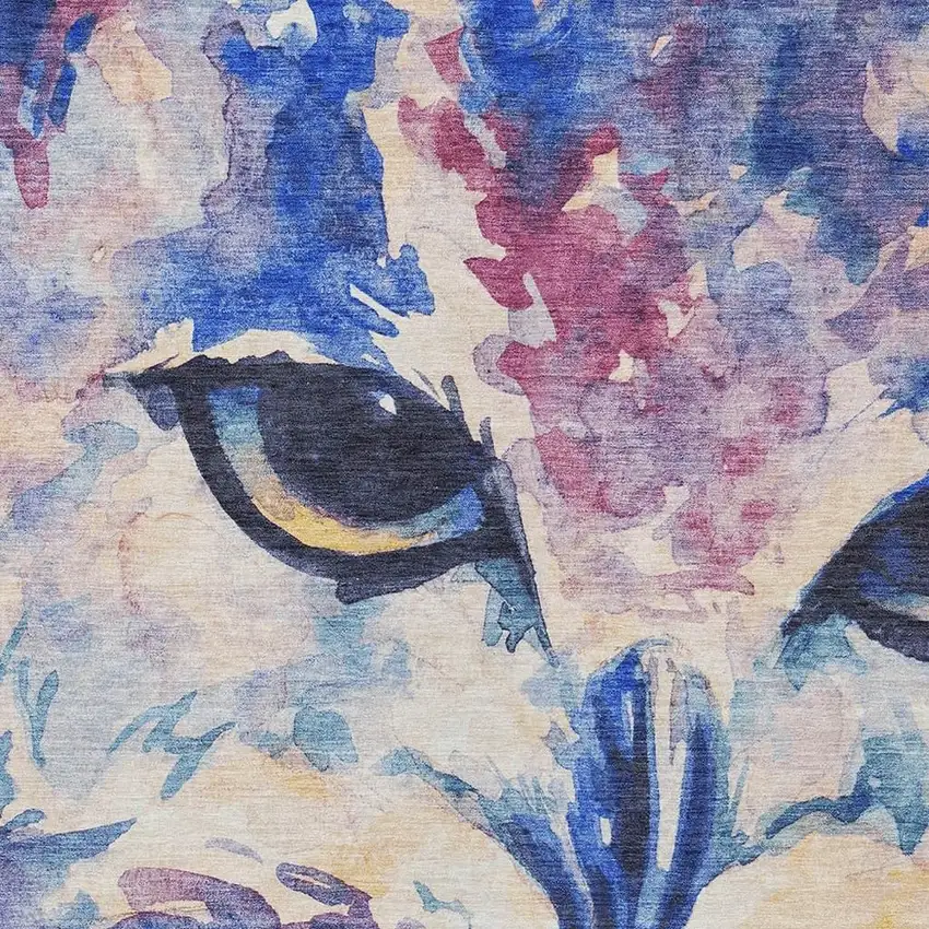 Blue Ivory And Mauve Owl Washable Indoor Outdoor Area Rug Photo 7