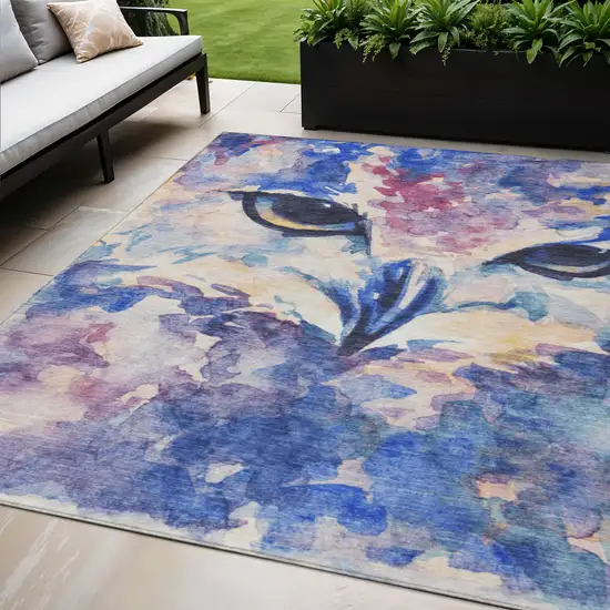 Blue Ivory And Mauve Owl Washable Indoor Outdoor Area Rug Photo 1