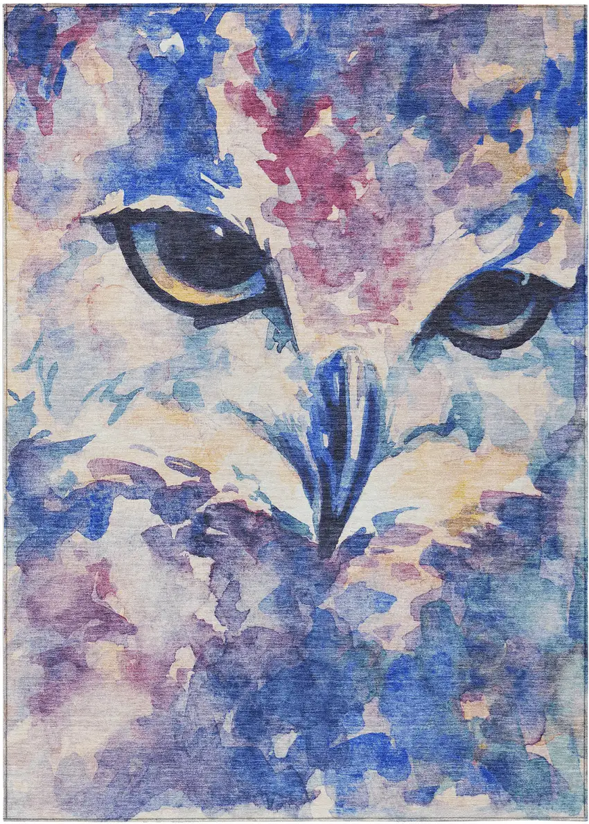 Blue Ivory And Mauve Owl Washable Indoor Outdoor Area Rug Photo 2