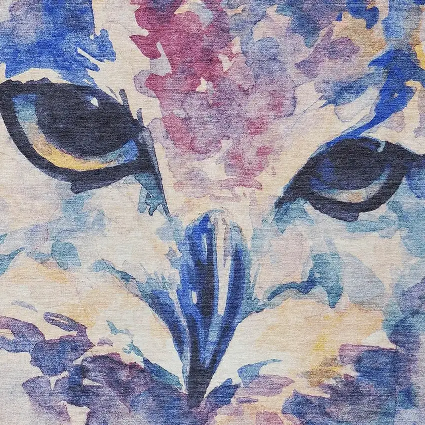 Blue Ivory And Mauve Owl Washable Indoor Outdoor Area Rug Photo 5