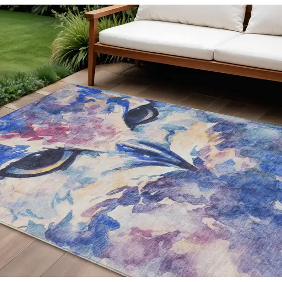 Blue Ivory And Mauve Owl Washable Indoor Outdoor Area Rug Photo 1