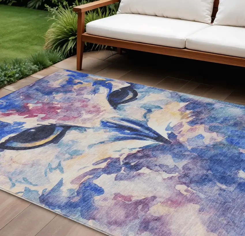 Blue Ivory And Mauve Owl Washable Indoor Outdoor Area Rug Photo 1