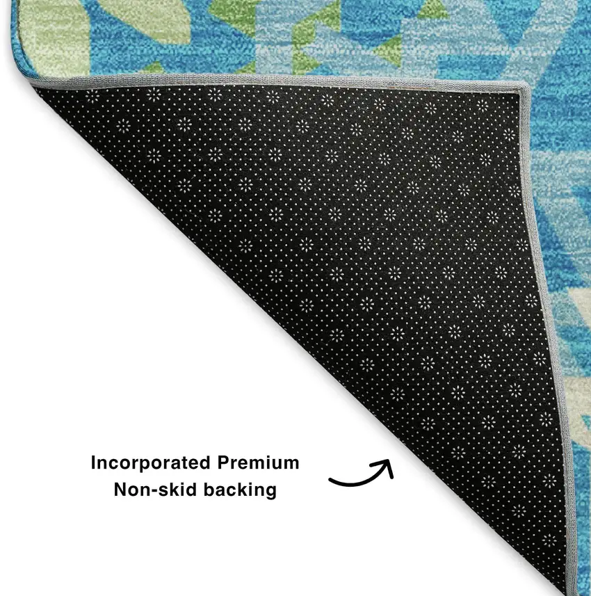 Blue Ivory And Olive Green Geometric Washable Area Rug With UV Protection Photo 7