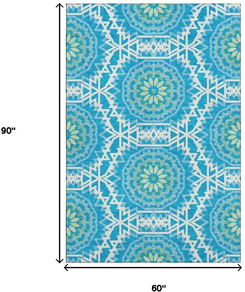 Blue Ivory And Olive Green Geometric Washable Area Rug With UV Protection Photo 9