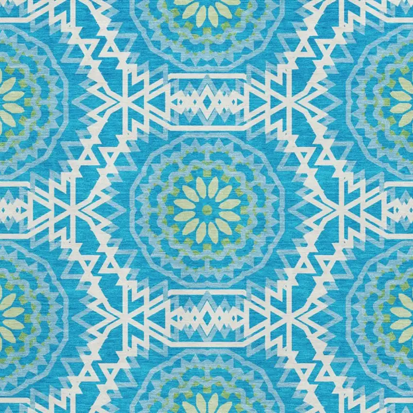 Blue Ivory And Olive Green Geometric Washable Area Rug With UV Protection Photo 4