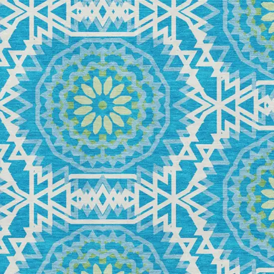 Blue Ivory And Olive Green Geometric Washable Area Rug With UV Protection Photo 3