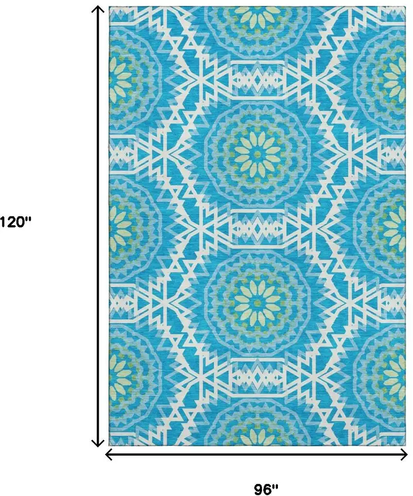 Blue Ivory And Olive Green Geometric Washable Area Rug With UV Protection Photo 7