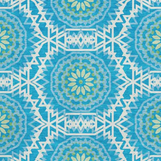 Blue Ivory And Olive Green Geometric Washable Area Rug With UV Protection Photo 4