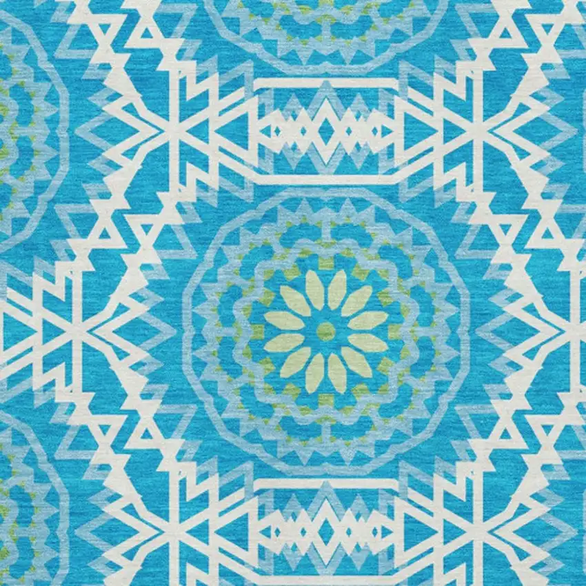 Blue Ivory And Olive Green Geometric Washable Area Rug With UV Protection Photo 3