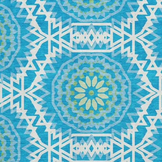 Blue Ivory And Olive Green Geometric Washable Area Rug With UV Protection Photo 3