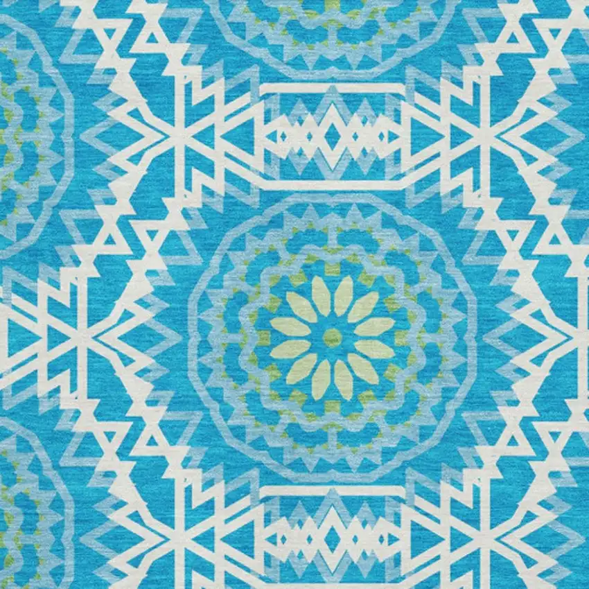 Blue Ivory And Olive Green Geometric Washable Area Rug With UV Protection Photo 3