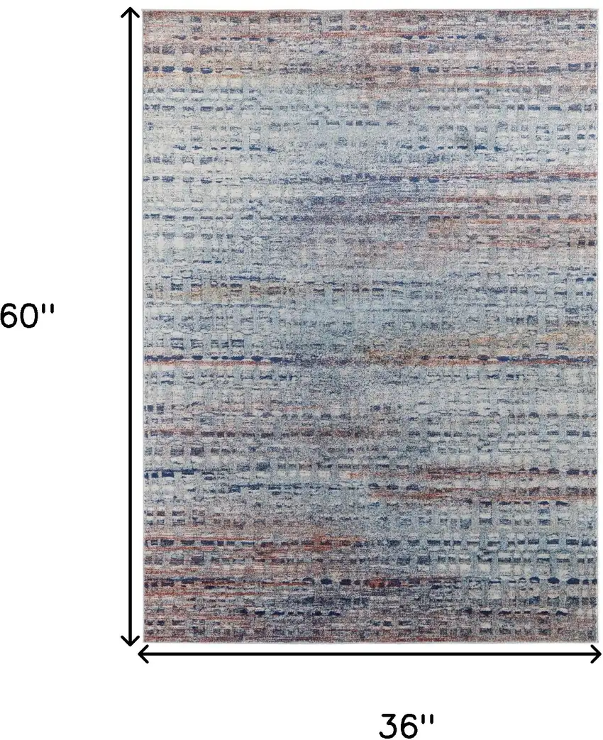 Blue Ivory And Orange Abstract Power Loom Stain Resistant Area Rug Photo 10