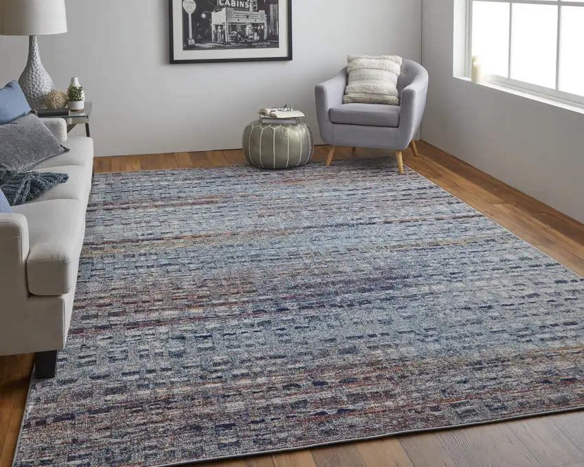 Blue Ivory And Orange Abstract Power Loom Stain Resistant Area Rug Photo 7
