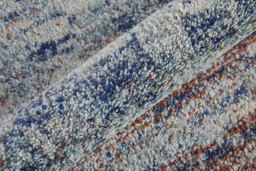 Blue Ivory And Orange Abstract Power Loom Stain Resistant Area Rug Photo 9