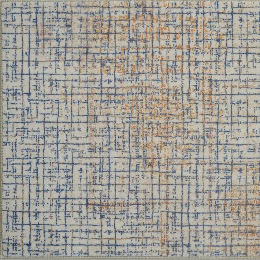 Blue Ivory And Orange Abstract Washable Area Rug Photo 4