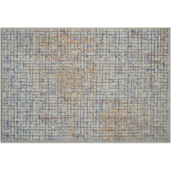 Blue Ivory And Orange Abstract Washable Area Rug Photo 2
