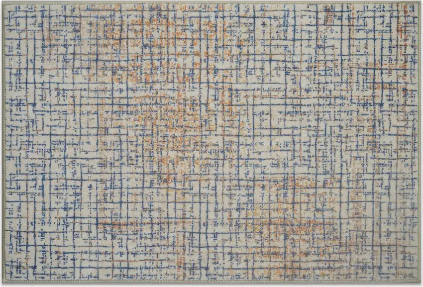 Blue Ivory And Orange Abstract Washable Area Rug Photo 2