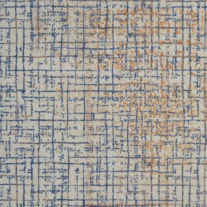 Blue Ivory And Orange Abstract Washable Area Rug Photo 3