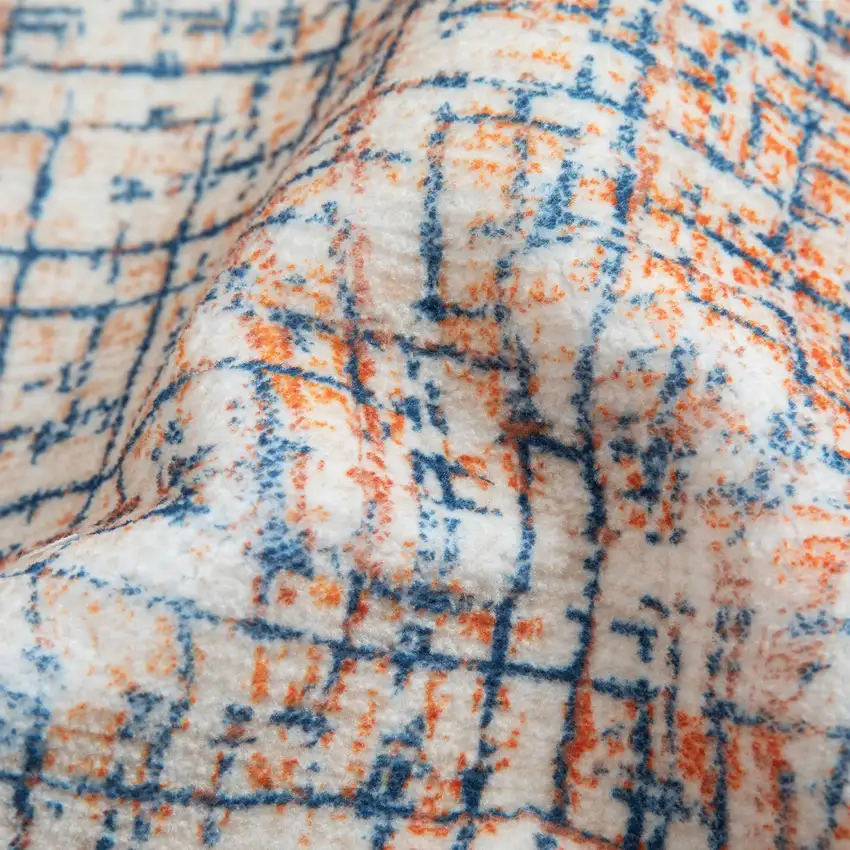 Blue Ivory And Orange Abstract Washable Area Rug Photo 9