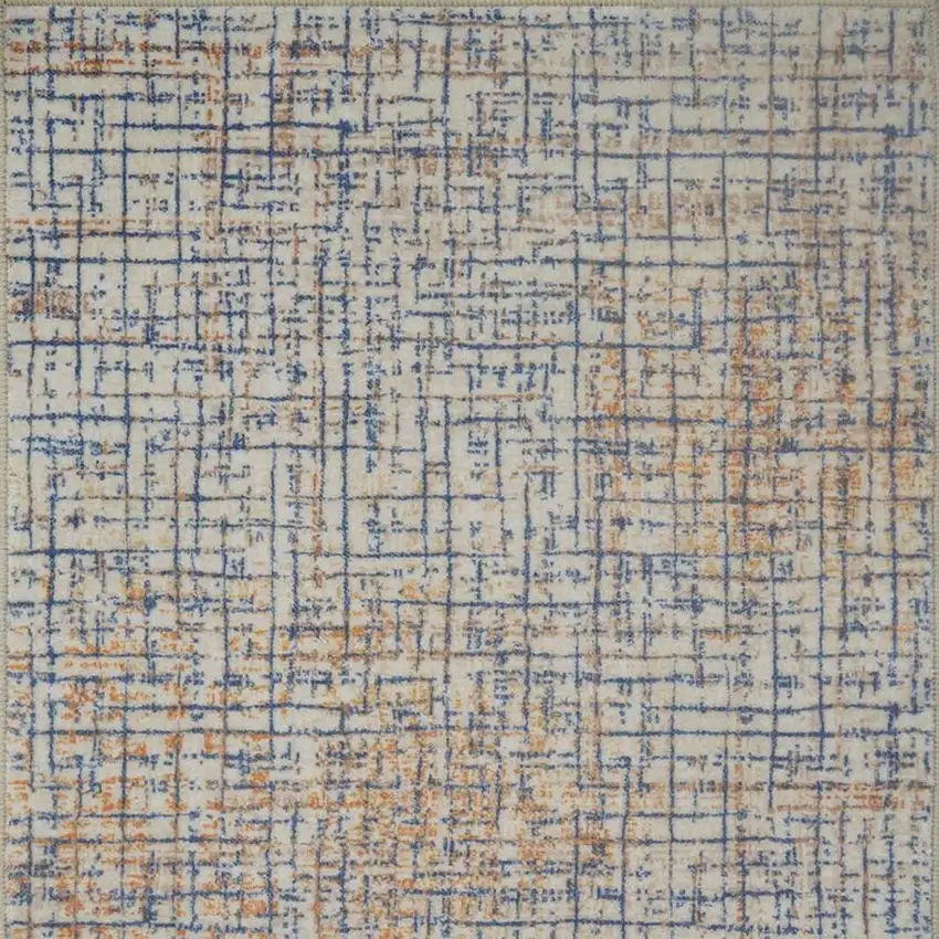 Blue Ivory And Orange Abstract Washable Area Rug Photo 4