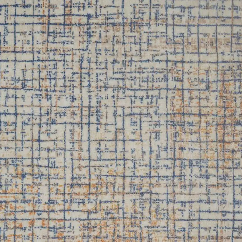 Blue Ivory And Orange Abstract Washable Area Rug Photo 3