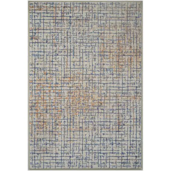 Blue Ivory And Orange Abstract Washable Area Rug Photo 2