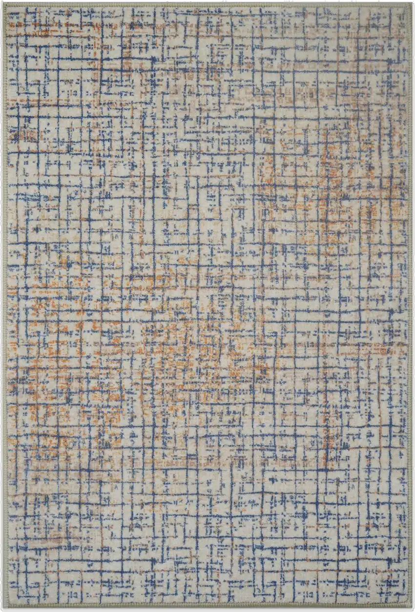Blue Ivory And Orange Abstract Washable Area Rug Photo 2