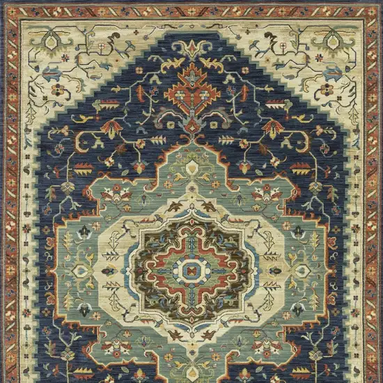 Blue Ivory And Orange Oriental Area Rug With Fringe Photo 7