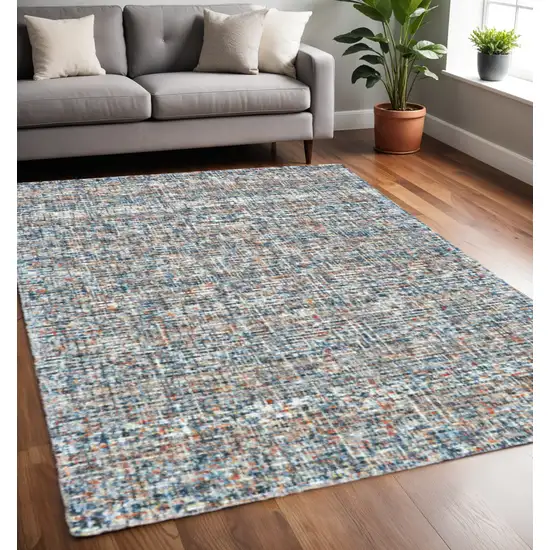 Blue Ivory And Orange Plaid Tufted Handmade Area Rug Photo 1