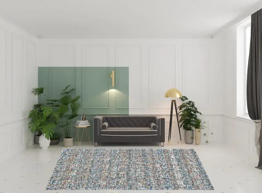 Blue Ivory And Orange Plaid Tufted Handmade Area Rug Photo 2