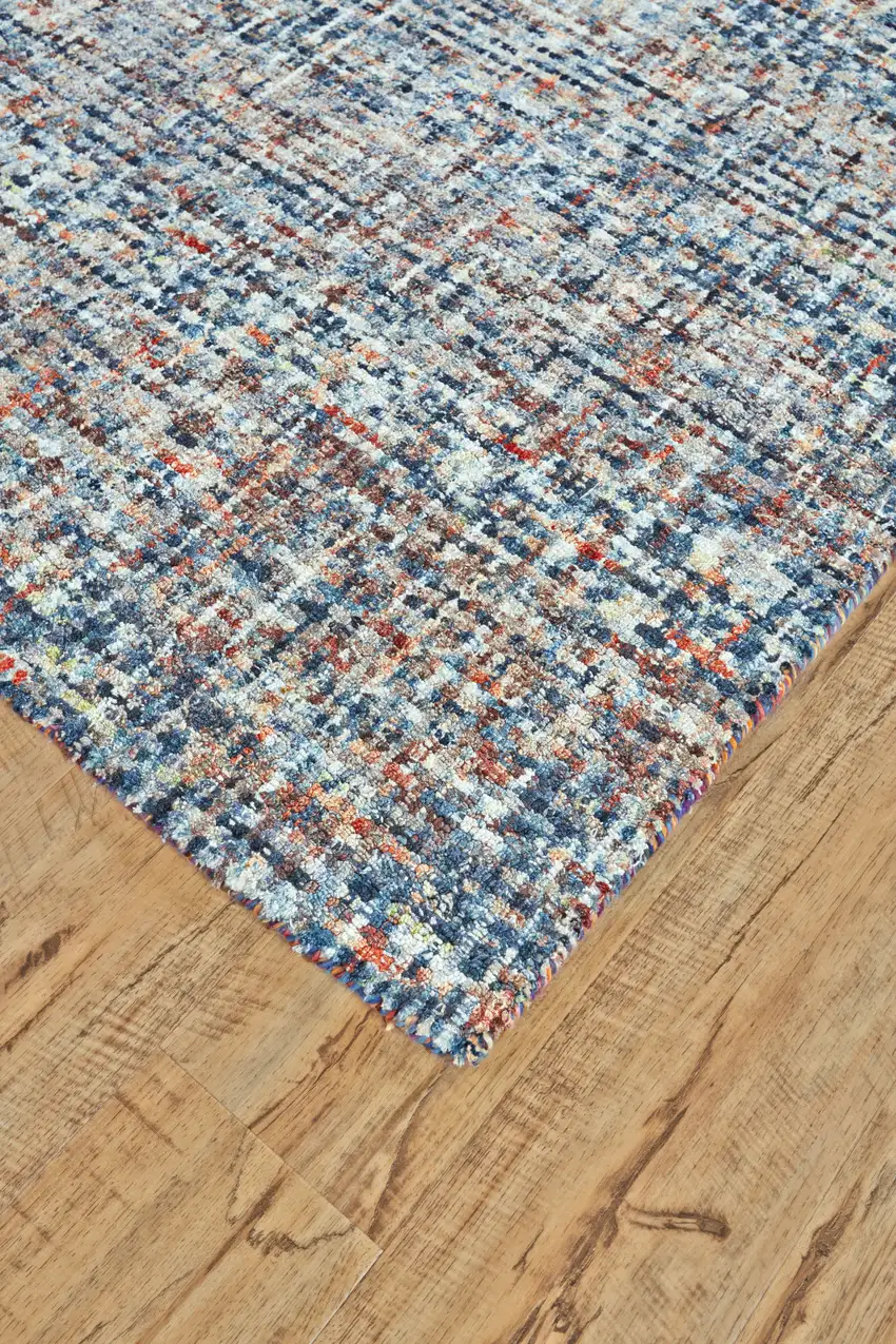 Blue Ivory And Orange Plaid Tufted Handmade Area Rug Photo 4