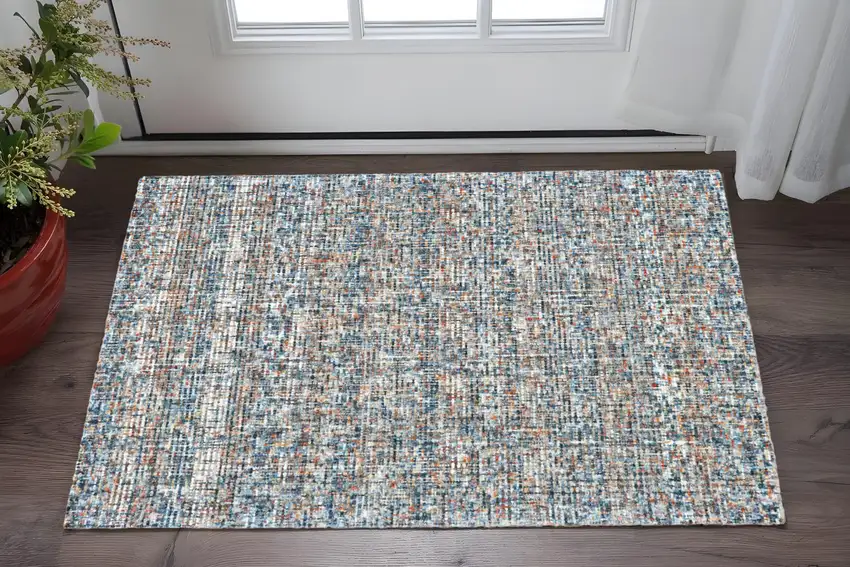 Blue Ivory And Orange Plaid Tufted Handmade Area Rug Photo 1