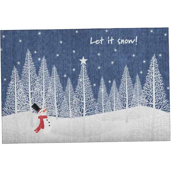Blue And White Winter Snowman Washable Area Rug With UV Protection Photo 2