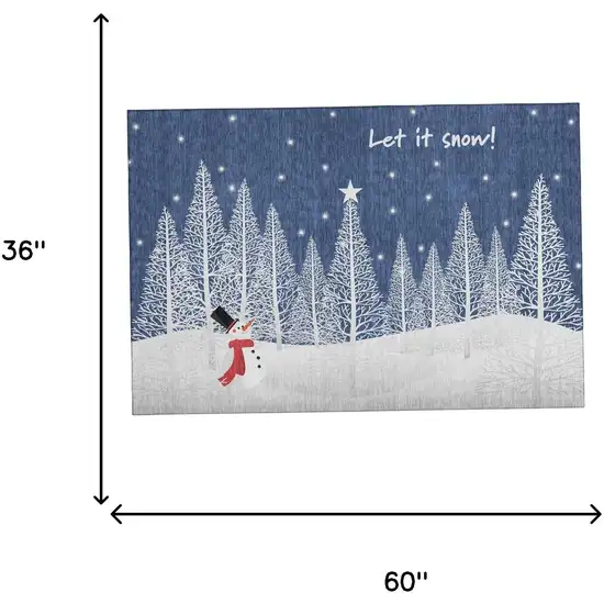 Blue And White Winter Snowman Washable Area Rug With UV Protection Photo 8