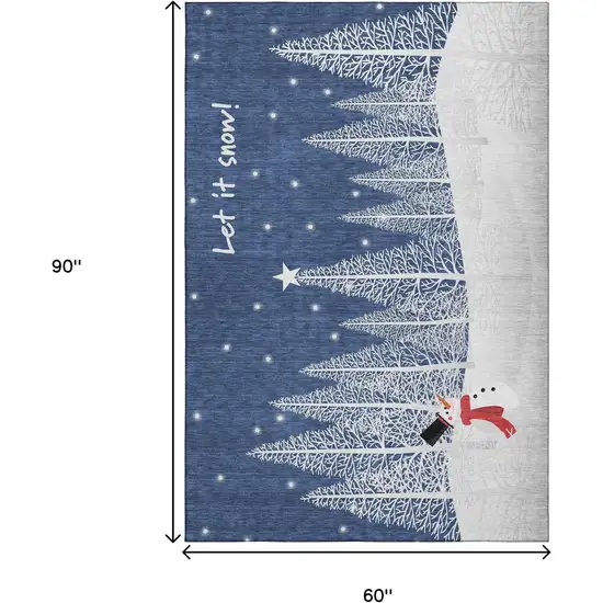 Blue Ivory And Red Botanical Leaves Washable Area Rug With UV Protection Photo 3