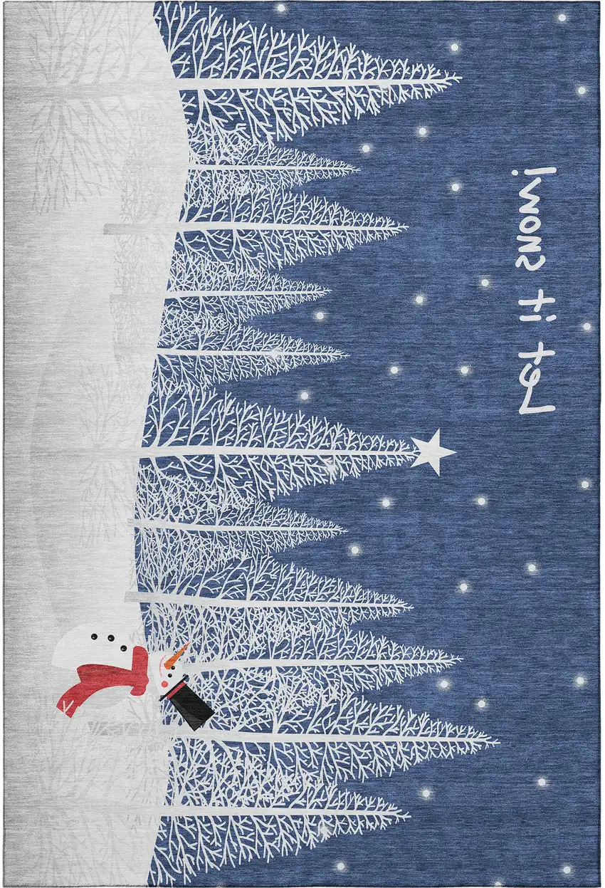 Blue Ivory And Red Botanical Leaves Washable Area Rug With UV Protection Photo 5