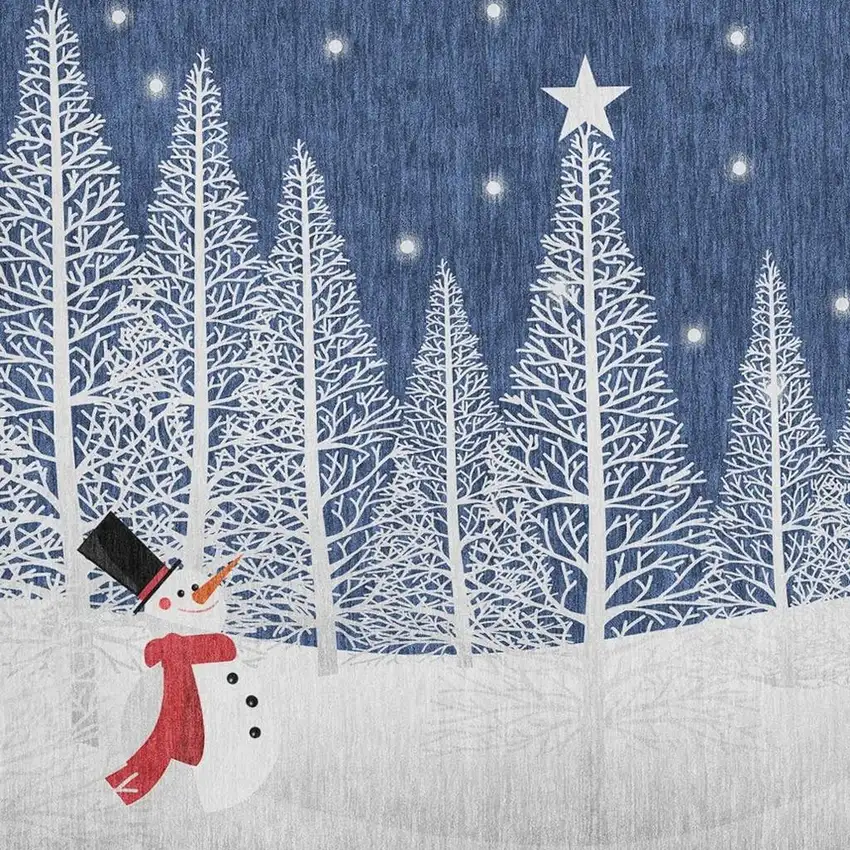 Blue And White Winter Snowman Washable Area Rug With UV Protection Photo 3