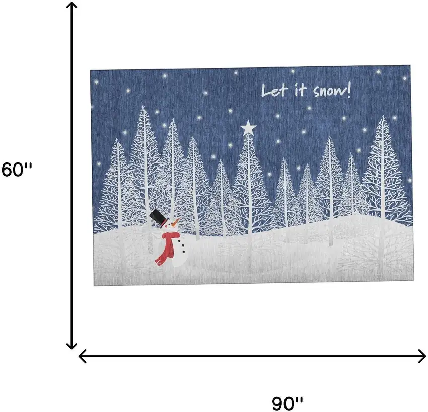 Blue And White Winter Snowman Washable Area Rug With UV Protection Photo 8