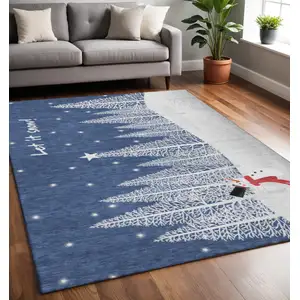 Photo of Blue Ivory And Red Botanical Leaves Washable Area Rug With UV Protection
