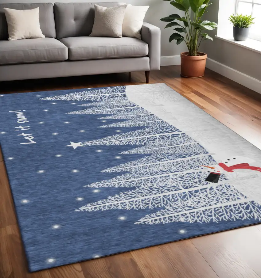 Blue Ivory And Red Botanical Leaves Washable Area Rug With UV Protection Photo 1