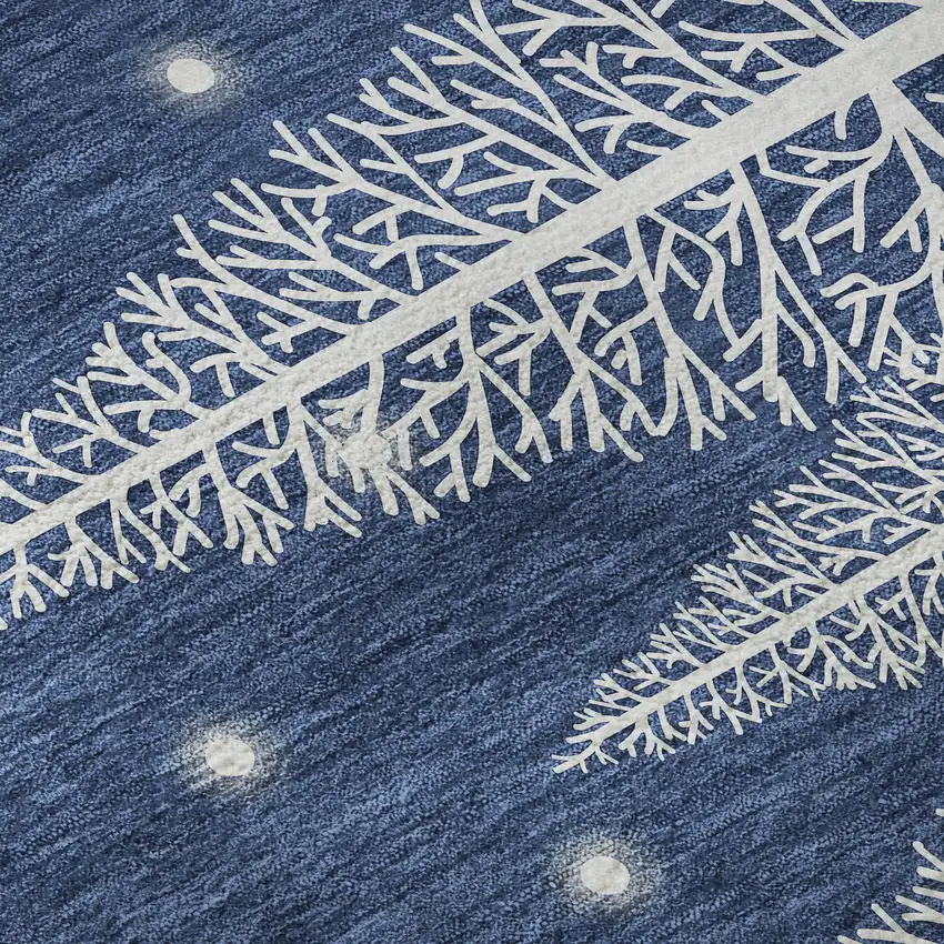 Blue Ivory And Red Botanical Leaves Washable Area Rug With UV Protection Photo 9