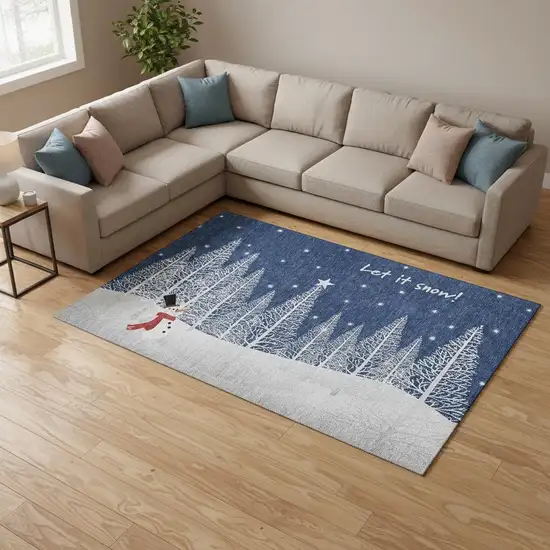 Blue Ivory And Red Botanical Leaves Washable Area Rug With UV Protection Photo 1